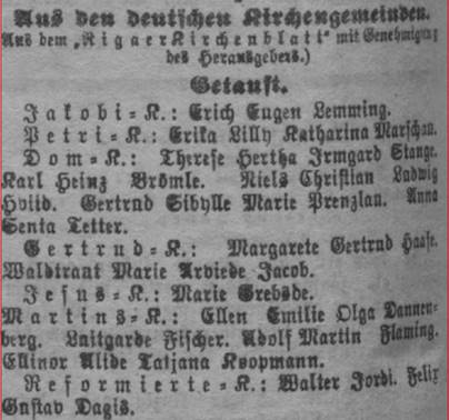 Walter Jordi Taufanzeige Rigasche Zeitung Nr 252 31101914